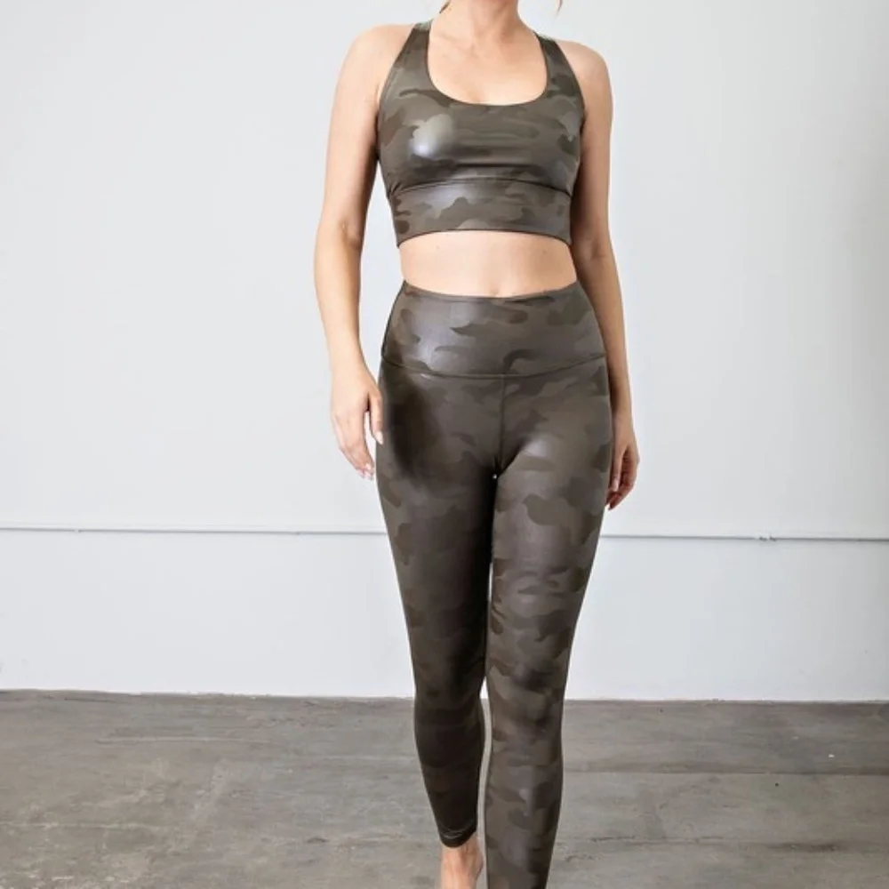 Olive Camo Criss Cross Sports Bra